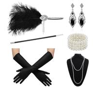 Kit de 8 piezas de accesorios para disfraz de mujer, collar de perlas, accesorios vintage de los años 20 para mujer, diadema, varilla de cigarrillos