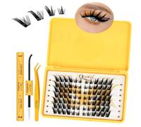 Kit de 84 grappes de cils QUEWEL 10-16 mm Ensemble de grappes de cils Fox Eye, cils moelleux avec pince à cils Lash Bond et Seal pour débutants (Fox-Kit-B）