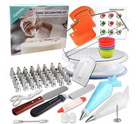 Kit de 90 piezas de suministros de decoración de pasteles con tocadiscos para tartas, nivelador de pasteles, 48 puntas de tubería con tabla de patrones, espátula recta y compensada, 20 bolsas de