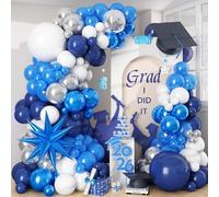 Kit de 94 globos azules, kit de guirnalda de globos azul marino y blanco con globos metálicos plateados 4D, globos de aluminio 4D, globos de fiesta de cumpleaños para niños y hombres, baby shower,