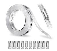 Kit de abrazadera de manguera de 5 m, abrazaderas de manguera de acero inoxidable 304, clips de manguera ajustables con 10 sujetadores, clips de manguera grandes ajustables de acero inoxidable para