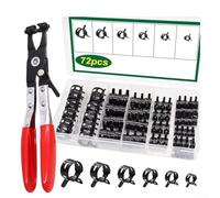 Kit de abrazadera de manguera de resorte de 73 piezas con alicates, 6 tamaños (7 mm-18 mm) 65 Mn resorte de acero giratorio banda plana línea de combustible y abrazaderas de manguera de aire