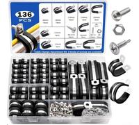 Kit de abrazaderas de cable de acero inoxidable 304, colección de clips de goma para asegurar tubos de varios tamaños de 6 a 45 mm, 136 piezas