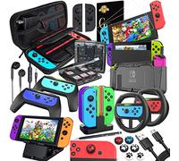 Kit de Accesorios 18 en 1para Nintendo Switch, con Protector de Pantalla, Soporte para Juegos, Tapa del Interruptor, Tapa del Joystick, protección del Cargador para Joy-con Joystick