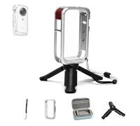 Kit de accesorios compatible con Insta360 X6 - Jaula de aluminio + mini trípode y funda de almacenamiento, marco de metal magnético de liberación rápida para vlog y fotografía al aire libre, plateado