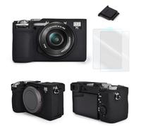 Kit de accesorios de cámara compatible con Sony Alpha 7C II con superficie texturizada, funda protectora de silicona y protector de pantalla LCD [2 paquetes] y una cubierta de zapata caliente