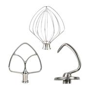 Kit de accesorios de mezclador de acero inoxidable de 3 piezas para batidoras KitchenAid de 4.5 y 5 cuartos de galón, incluye batidor de alambre K45WW, gancho de masa y batidor plano K45B, apto para