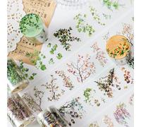 Kit de Accesorios de Scrapbooking MisKepaa, 3 Rollos de Cinta Adhesiva Washi de PET con Adhesivos de Plantas, Cintas de Flores para Scrapbook, Bullet Journal, Scrapbooking, Manualidades DIY, Pintura