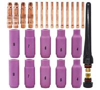 Kit de Accesorios para Antorcha,Tianher 26 Piezas Cuerpo de Pinza Lente Gas TIG Boquillas de Alúmina Antorcha de Soldadura TIG Suministros Accesorios WP-17 WP-18 WP-26 SR-17 SR-26