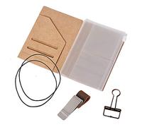 Kit de accesorios para cuaderno de viajeros tamaño pasaporte, carpeta de archivos kraft, funda con cremallera, soporte para bolígrafos, clip para carpeta y 2 bandas elásticas