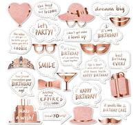 Kit de Accesorios para fotomatón de cumpleaños - 27 Blanco y Oro Rosa - Letreros de utilería para fotomatón Premium - Fotos memorables para Celebraciones - por PixiPy