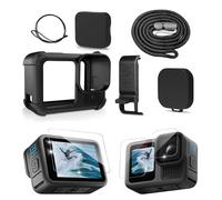 Kit de accesorios para GoPro Hero 13 negro - Funda protectora de goma de silicona para GoPro 13, protectores de pantalla de vidrio, cubierta lateral de batería, tapas de lente, cordones, juego de