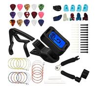 Kit de accesorios para guitarra, juego de herramientas de guitarra con cuerdas, clavijas de puente, afinador, púas de cejilla, protectores de dedos y clavijas de afinador