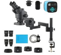 Kit de accesorios para microscopio con soporte de brazo articulado, aumento de 3.5X a 180X, estéreo trinocular parfocal, incluye cámara 2K 4K de 48MP y diapositivas