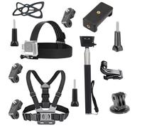 Kit de accesorios universales 4 en 1 para cámara de acción, soporte para correa para la cabeza, arnés de pecho, palo para selfie, soporte para teléfono compatible con GoPro Hero 12, 11, 10, 9, 8,