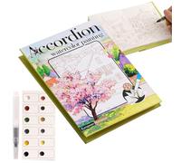 Kit de acuarela, libro de pintura plegable de papel, juego de 12 colores, mini kit de acuarela con pincel, diario para colorear relajante, práctica de arte, libro para colorear de acuarela