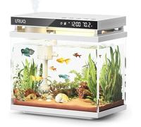 Kit de acuario inteligente para pecera: bomba de agua silenciosa de vidrio UHD de 2 galones, sistema de autolimpieza, control de temperatura, difusor de aceite esencial con humidificador, 7 luces de