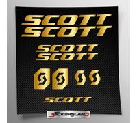 Kit de adhesivos compatibles con cuadro MTB Mountain Bike y casco | Calcomanías adhesivas para bicicleta con letras y logotipos | Stickersland® - Scot (Dorado brillante metálico)