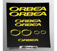 Kit de Adhesivos compatibles con Cuadro MTB Mountain Bike y Casco | Calcomanías para Bicicleta con Letras y Logotipos | Stickersland® - Orbe (Amarillo Brillante)