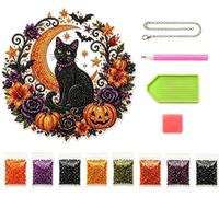Kit de adornos colgantes de diamantes de doble cara con diseño de luna y gato negro de Halloween, atrapasueños con diamantes de imitación facetados, colgante colgante para decoración de ventana de