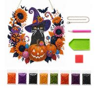 Kit de adornos colgantes de diamantes de imitación de doble cara con diseño de luna y gato negro de Halloween, atrapasueños con diamantes de imitación facetados, colgante colgante para decoración de
