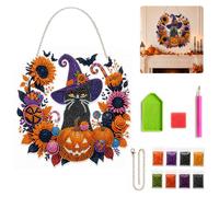 Kit de adornos colgantes de diamantes de imitación de luna y gato negro de Halloween, atrapasueños de doble cara con diamantes de imitación facetados, colgante colgante para decoración de ventana de