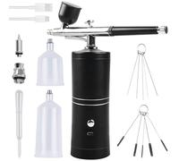 Kit de aerógrafo con compresor, compresor aerógrafo, cepillo de aire recargable, pistola aerógrafo, portátil, cepillo de aire para maquillaje, decoración de uñas, decoración de tartas (negro)