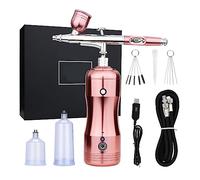 Kit De Aerógrafo Con Compresor Parada Automática Pistola Cepillo Aire Inalámbrica Mano Alimentación Por Gravedad Recargable Doble Acción Precisión Esfuerzo Pulverización Uniforme(Rose gold)