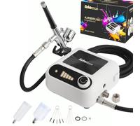 Kit de aerógrafo con compresor, puede conectar dos aerógrafos, 41PSI, encendido y apagado automático, 5 niveles ajustables, doble acción, boquilla de 0.3 mm, compacto, juego de compresor de aerógrafo
