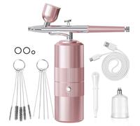 Kit de aerógrafo inalámbrico con boquilla de 0,3 mm, control de presión de 3 niveles, carga rápida USB, plástico ABS, 2 botes de pintura para coche, modelismo y arte de uñas, color negro (rosa B)