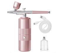 Kit de aerógrafo inalámbrico con boquilla de 0,3 mm, control de presión de 3 niveles, carga rápida USB, plástico ABS, 2 botes de pintura para coche, modelismo y arte de uñas, color negro (rosa)