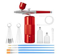 Kit de aerógrafo portátil con compresor de aire, aerógrafo para uñas, compresor de aerógrafo, máquina de aerógrafo de alta presión, mini cepillo de aire de mano (rojo)