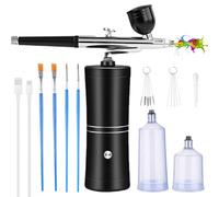 Kit de aerógrafo portátil, pistola de mano recargable con cepillo, mini aerógrafo con compresor para diseño de uñas, decoración de pasteles, maquillaje, modelado de tatuajes, color negro