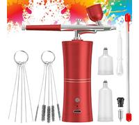 Kit de aerógrafo portátil, pistola de mano recargable con cepillo, mini aerógrafo con compresor para diseño de uñas, decoración de pasteles, maquillaje, modelado de tatuajes, color de modelo (rojo)