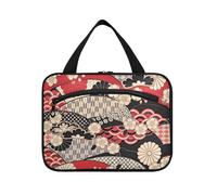 Kit de afeitado colgante con diseño de flores de cerezo japonés rojo con gancho, bolsa de aseo lavable de diseñador para artículos de tocador para viajes, neceser para maquillaje, L