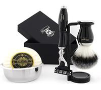Kit de afeitado premium para hombres (maquinilla de afeitar de triple filo, cepillo, cuenco y soporte) caja de la marca
