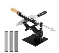 Kit de afilado de cuchillos con sistema guiado, afilador de aluminio resistente con 3 piedras de diamante, abrazadera doble ajustable de 360°, afilador para cuchillos de cocina y fruta