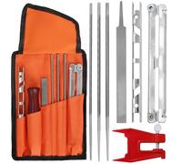 Kit de Afilador Universal para Cadenas de Motosierras con Archivos de 5/32" y 3/16" y 7/32", Mango de Madera, Limitador de Profundidad, Guía, Bolsa de Herramientas y Prensa para Limar por Poweka