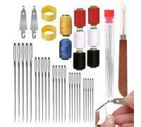 Kit de agujas de coser de acero Big Eye, 39 piezas, juego de agujas de coser a mano de acero inoxidable con carretes de hilo de dedal enhebrador