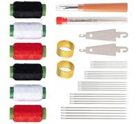 Kit de agujas de coser de acero Big Eye, juego de agujas de acero Big Eye de 37 piezas con desgarradores de hilo, enhebradores de, hilos y dedales, kit de costura para adultos-