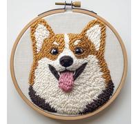 Kit de agujas de perforación para principiantes con corgi sonriente con diseño de lengua hacia fuera, kit de costura de perforación para adultos, kits de punzonado de aguja para adultos, juego de