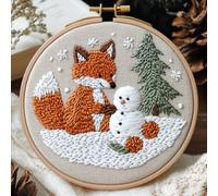 Kit de agujas de perforación para principiantes, kit de costura para adultos, kits de perforación de aguja para adultos con diseño de zorro y muñeco de nieve, ideal para manualidades, bordados y