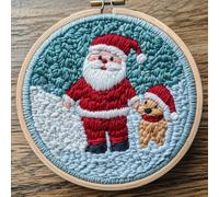 Kit de agujas de perforación para principiantes - Perro con gorro de Papá Noel con diseño de Papá Noel, kit de costura de perforación para adultos, kits de punzonado de aguja para adultos