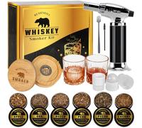Kit de ahumador de whisky con antorcha, 6 sabores de chips de madera natural, 2 vasos, 2 moldes de hielo, kit de infusor de ahumador de cóctel, kit de ahumador antiguo, regalos de whisky bourbon de