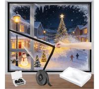 Kit De Aislamiento De Ventana, Plástico Para Invierno 1.5mx4m, 1.6mx1.6m, 1.8mx2m Kit De Película Transparente Gruesa Con Tira De Gancho Y Bucle, Resistente Al Viento Y Cálido(Black,W99cm X H160cm)