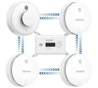 Kit de Alarma inalámbrica interconectada de Humo, Calor y monóxido de Carbono, preconectada, Deslizamiento Remoto (3 Humo + 1 CO + 1 Calor)