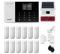 Kit de Alarma para casa WiFi + gsm 4G con Sirena Solar inalámbrico | Alarma hogar Kit con 12 sensores PIR de Movimiento y 1 Sensor de Puerta/Ventana | Control Desde el teléfono | HUXGO® HXA005