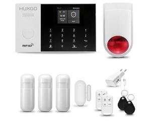 Kit de Alarma para casa WiFi + gsm con Sirena inalámbrico | Alarma hogar Kit con 3 sensores PIR de Movimiento y 1 Sensor de Puerta/Ventana | Control Desde el teléfono | HUXGO® HXA005