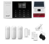 Kit de Alarma para casa WiFi + gsm con Sirena Solar inalámbrico | Alarma hogar Kit con 3 sensores PIR de Movimiento y 1 Sensor de Puerta/Ventana | Control Desde el teléfono | HUXGO® HXA005
