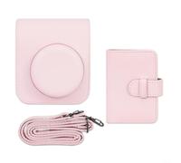 Kit de álbum de fotos y bolsa de cámara para Fujifilm para Mini 12, almacenamiento de 28 secciones con bolsa protectora de poliuretano para uso en movimiento (rosa)